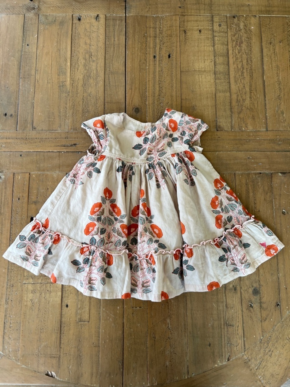 Pink chicken orange floral print ruffle dress 6-12 months bohemian